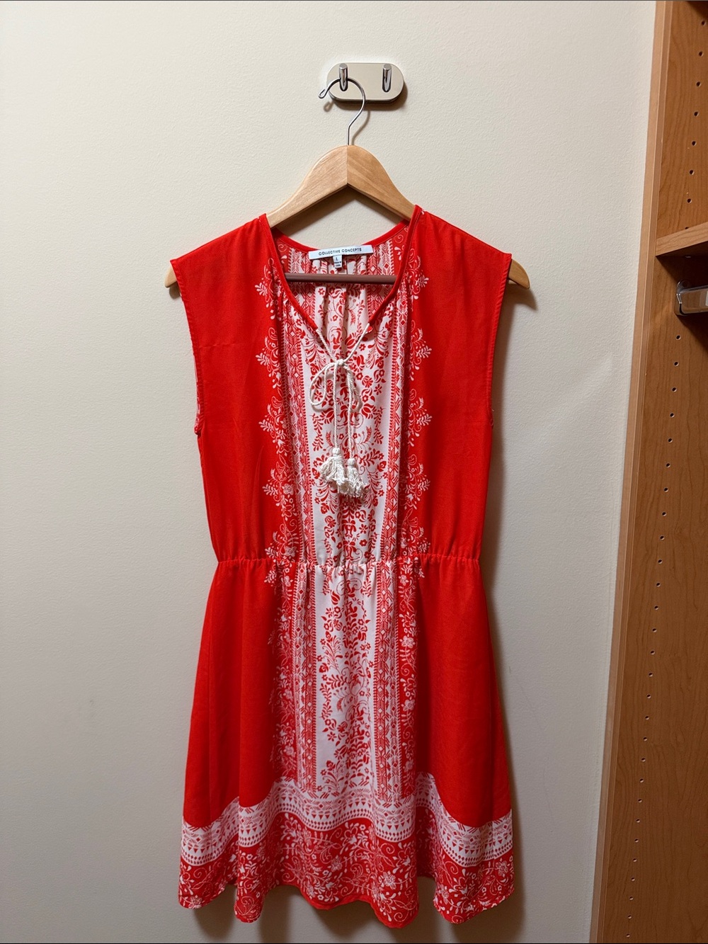 Collective Concepts Red Printed Tie-Front Sleeveless Dress